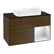 V&B Finion Meuble sous lavabo 100x60,3 cm, éclairage mural, blanc brillant, veinage noyer, droit