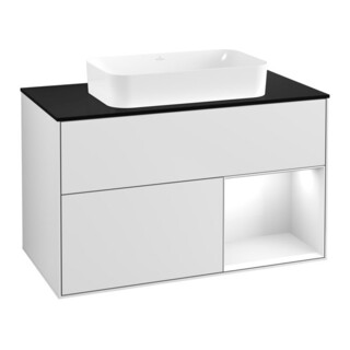 V&B Finion Meuble sous lavabo 100x60,3 cm, éclairage mural, blanc laqué, brillant