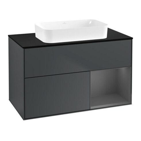 V&B Finion Meuble sous lavabo 100x60,3 cm, éclairage mural, blanc mat laqué