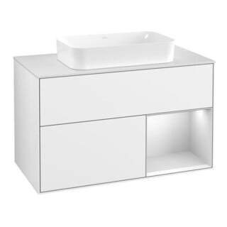 V&B Finion Meuble sous lavabo 100x60,3 cm, éclairage mural, blanc mat laqué, blanc brillant laqué