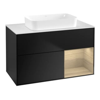 V&B Finion Meuble sous lavabo 100x60,3 cm, éclairage mural, bleu mat Lac