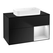 V&B Finion Meuble sous lavabo 100x60,3 cm, éclairage mural, droite blanc mat laqué, bleu mat laqué