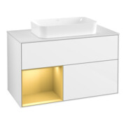 V&B Finion Meuble sous lavabo 100x60,3 cm, éclairage mural, gauche, blanc brillant Lac