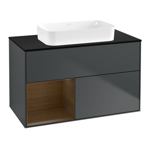 V&B Finion Meuble sous lavabo 100x60,3 cm, éclairage mural, gauche, blanc mat avec laque