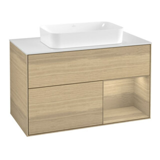V&B Finion Meuble sous lavabo 100x60,3 cm, éclairage mural, placage chêne, droite