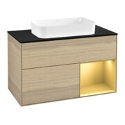 V&B Finion Meuble sous lavabo 100x60,3 cm, éclairage mural, placage chêne mat