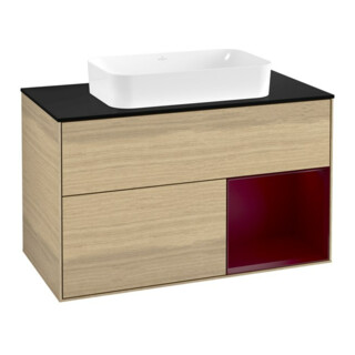 V&B Finion Meuble sous lavabo 100x60,3 cm, éclairage mural, placage chêne, Peony à droite