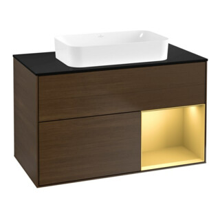 V&B Finion Meuble sous lavabo 100x60,3 cm, éclairage mural, placage noyer, droite