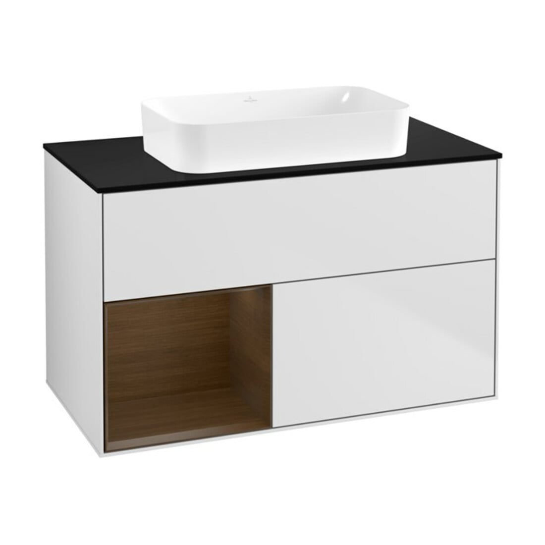 V&B Finion Meuble sous lavabo 100x60,3 cm, éclairage mural, rég. gauche, blanc, mat Lac