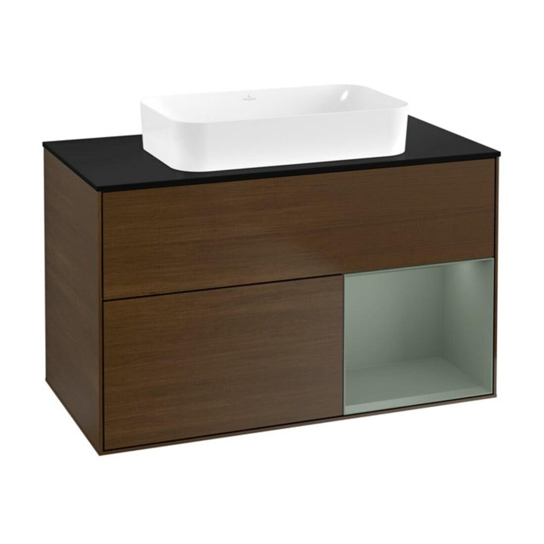 V&B Finion Meuble sous lavabo 100x60,3 cm, rég. droite, olivier mat, laqué, noyer vein.