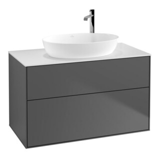 V&B Finion Meuble sous-lavabo 100x60,3cm, Éclairage mural, Plaque de fermeture blanche, Anthracite