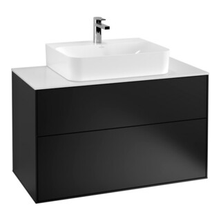 V&B Finion Meuble sous-lavabo 100x60,3x50,1 cm, blanc mat, bleu mat Lac, éclairage mural