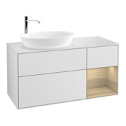 V&B Finion Meuble sous lavabo 120 cm, blanc brillant, avec éclairage mural, étagère ouverte, blanc mat laqué