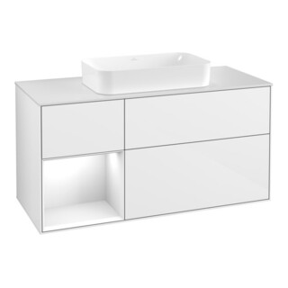 V&B Finion Meuble sous lavabo 120 cm, blanc brillant, éclairage mural