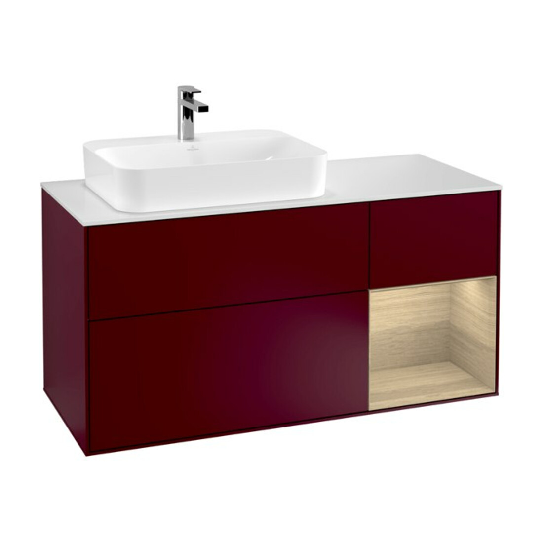 V&B Finion Meuble sous lavabo 120 cm, blanc brillant, réglette droite, LED intégrée