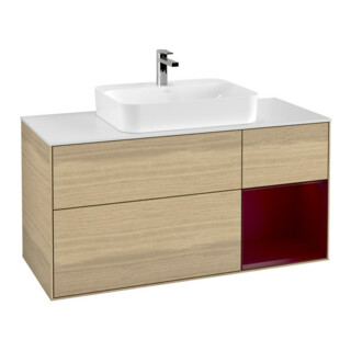 V&B Finion Meuble sous lavabo 120 cm, blanc brillant, tiroir droit, poignée en métal