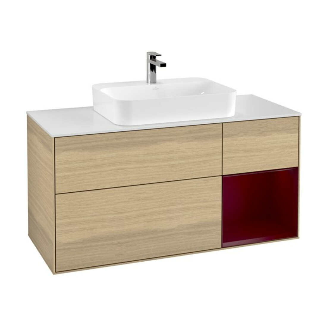 V&B Finion Meuble sous lavabo 120 cm, blanc brillant, tiroir droit, poignée en métal