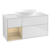 V&B Finion Meuble sous lavabo 120 cm, blanc, éclairage mural, avec étagère, blanc laqué