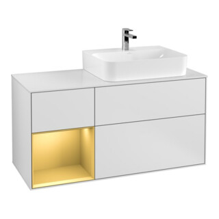 V&B Finion Meuble sous lavabo 120 cm, blanc, éclairage mural, porte gauche, laqué blanc