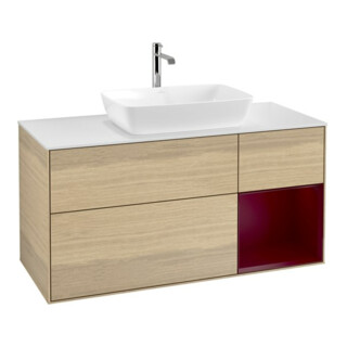 V&B Finion Meuble sous-lavabo 120 cm, blanc, éclairage mural, réglette Peo m Lac, Oa ven