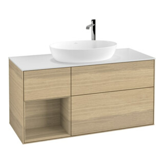 V&B Finion Meuble sous lavabo 120 cm, blanc, éclairage mural, régulateur Oa ven