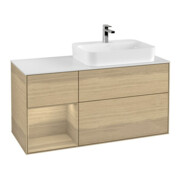 V&B Finion Meuble sous lavabo 120 cm, blanc, éclairage mural, tiroir gauche, Oa ven