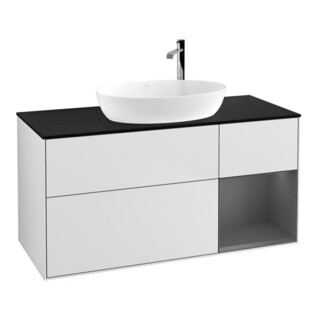V&B Finion Meuble sous-lavabo 120 cm, blanc laqué, éclairage mural