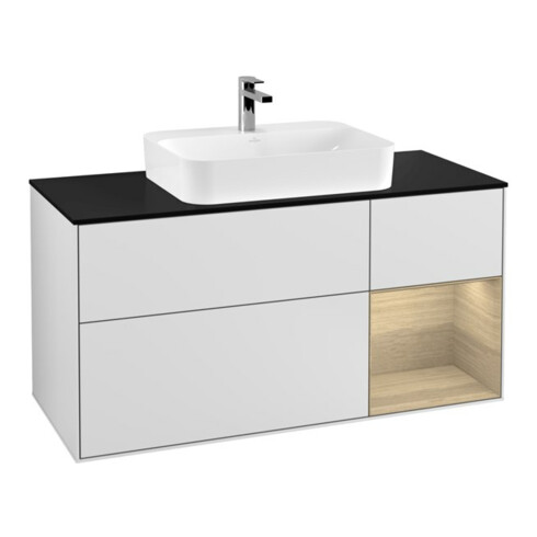 V&B Finion Meuble sous lavabo 120 cm, blanc mat, avec éclairage mural