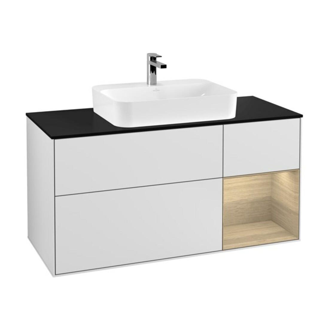 V&B Finion Meuble sous lavabo 120 cm, blanc mat, avec éclairage mural