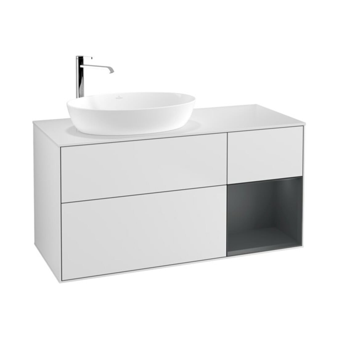 V&B Finion Meuble sous lavabo 120 cm, blanc mat, avec éclairage mural, laqué mat blanc