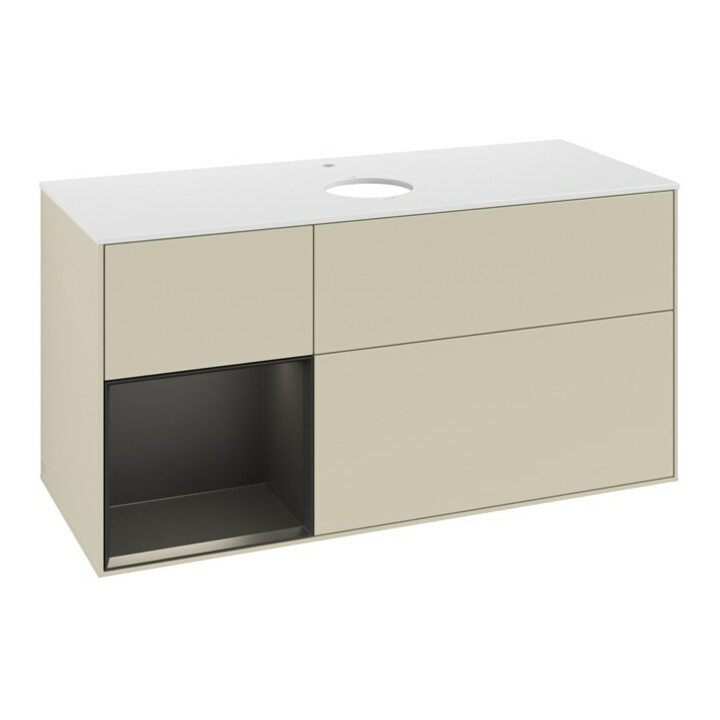 V&B Finion Meuble sous lavabo 120 cm, blanc mat, bleu gris mat laqué