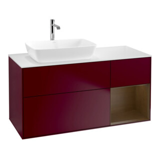 V&B Finion Meuble sous lavabo 120 cm, blanc mat, bois noyer, poignée métal