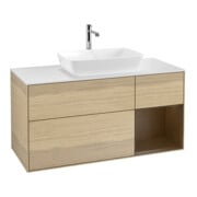 V&B Finion Meuble sous lavabo 120 cm, blanc mat, chêne naturel, chêne huilé