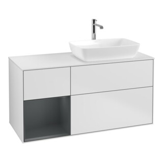 V&B Finion Meuble sous lavabo 120 cm, blanc mat, éclairage mural, réglette médium mat laqué blanc