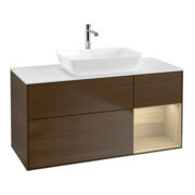 V&B Finion Meuble sous lavabo 120 cm, blanc mat, éclairage mural, réglette wal ven