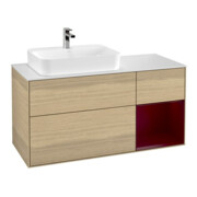 V&B Finion Meuble sous lavabo 120 cm, blanc mat, éclairage mural, tiroir à droite