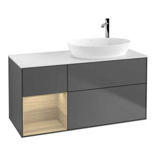 V&B Finion Meuble sous lavabo 120 cm, blanc mat, étagère ouverte, anthracite mat