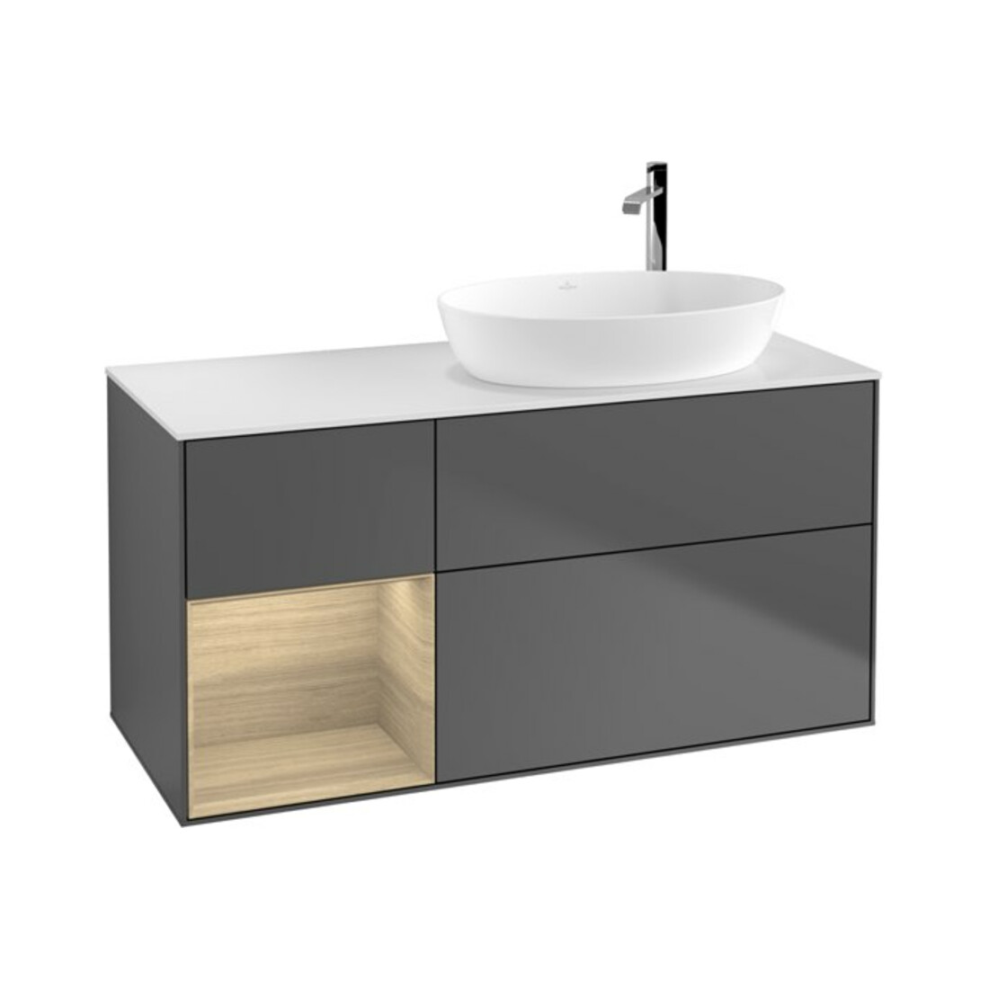 V&B Finion Meuble sous lavabo 120 cm, blanc mat, étagère ouverte, anthracite mat