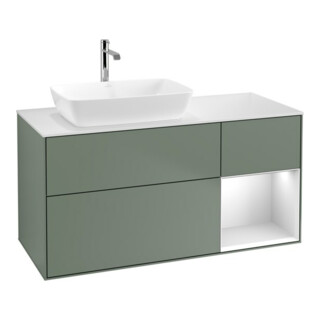 V&B Finion Meuble sous lavabo 120 cm, blanc mat, façade blanche laquée, olivier laqué