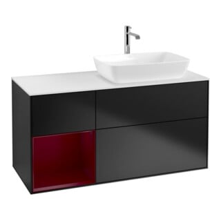 V&B Finion Meuble sous lavabo 120 cm, blanc mat, façade laquée bleu mat