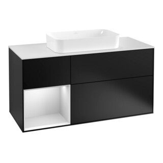 V&B Finion Meuble sous lavabo 120 cm, blanc mat, façade laquée, bleu mat laqué