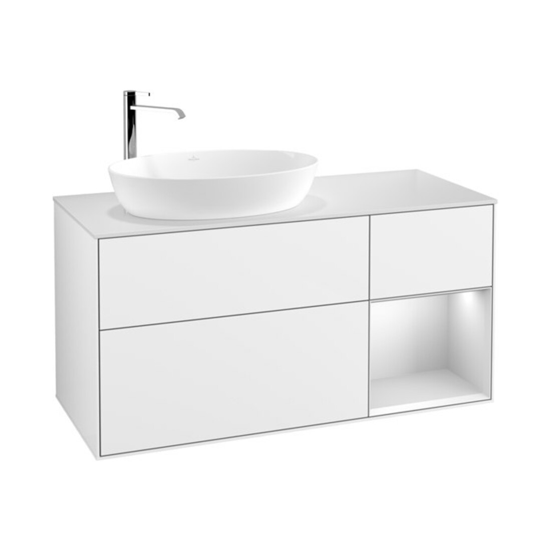 V&B Finion Meuble sous lavabo 120 cm, blanc mat, face blanc laqué, blanc brillant laqué