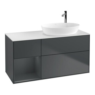 V&B Finion Meuble sous lavabo 120 cm, blanc mat, face médium laqué, médium bleu laqué