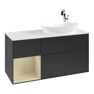 V&B Finion Meuble sous lavabo 120 cm, Blanc mat, Gris soie mat laqué, Bleu mat laqué