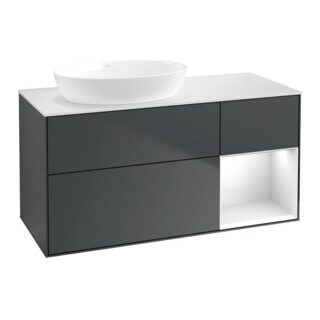 V&B Finion Meuble sous lavabo 120 cm, blanc mat, laqué brillant, avec tiroir laqué
