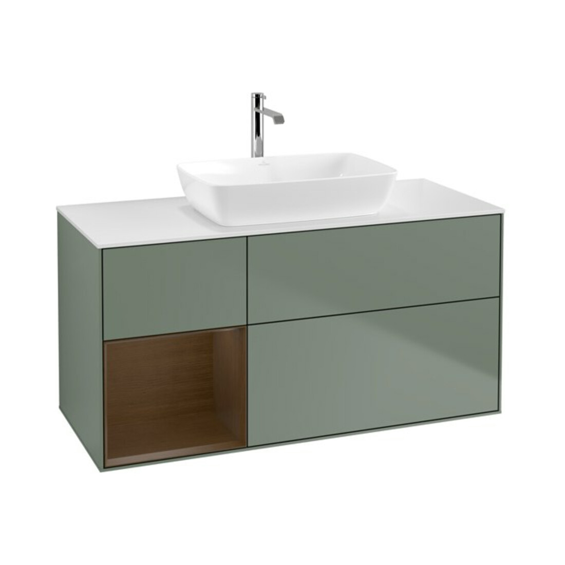 V&B Finion Meuble sous lavabo 120 cm, blanc mat, placage noyer, huile mat laqué