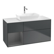 V&B Finion Meuble sous lavabo 120 cm, blanc mat, poignée alu mat laqué, miroir blanc mat laqué