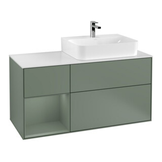 V&B Finion Meuble sous lavabo 120 cm, blanc mat, poignée laquée, olivier mat laqué