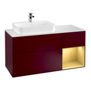 V&B Finion Meuble sous lavabo 120 cm, blanc mat, porte droite, poignée or mat, miroir