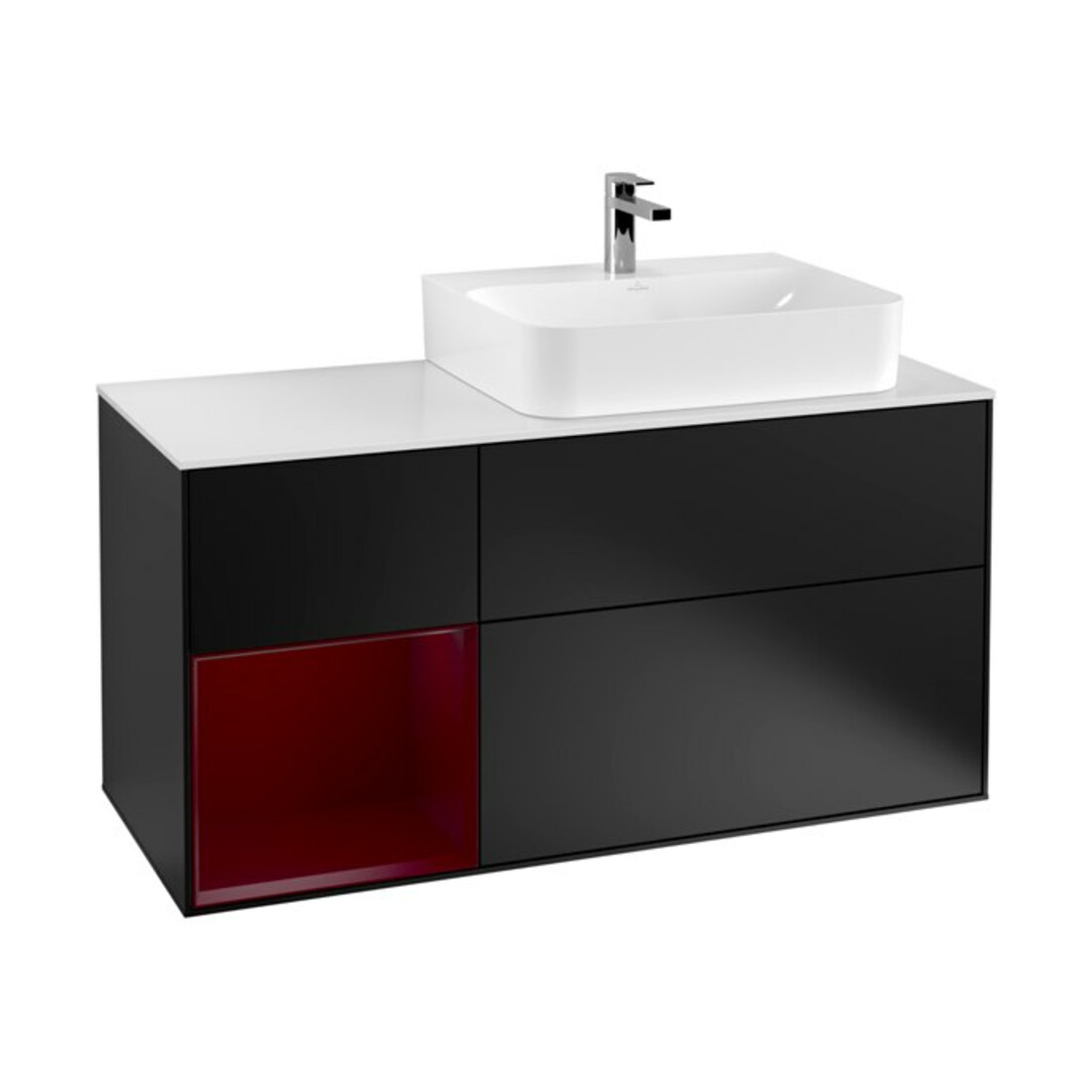 V&B Finion Meuble sous lavabo 120 cm, blanc mat, porte gauche, façade bleue mate